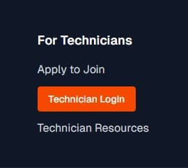 Footer section showing the Technician Login button under For Technicians